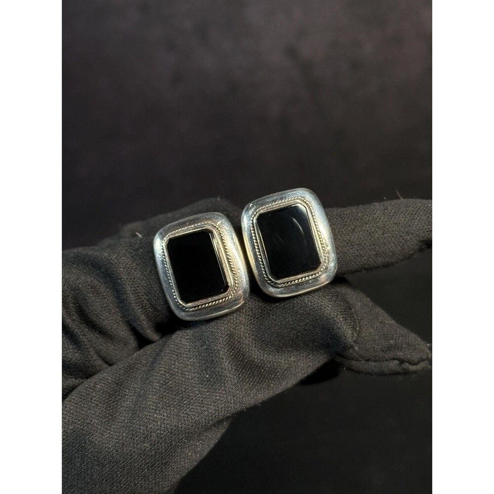 Sterling Silver Onyx Clip On Earrings